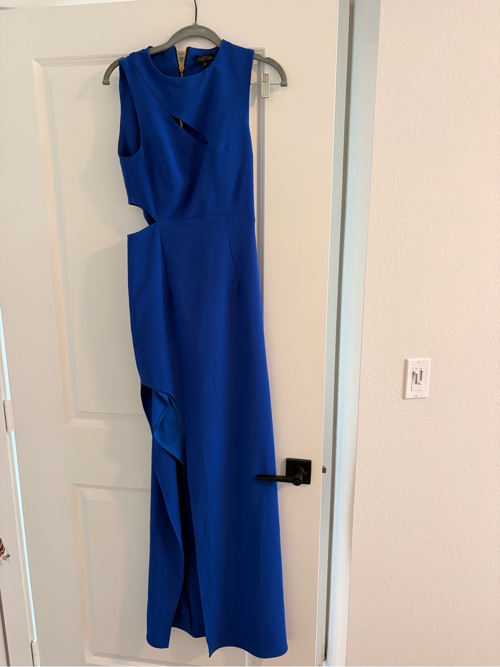 Sleeveless Cobalt Blue Cutout Evening Gown